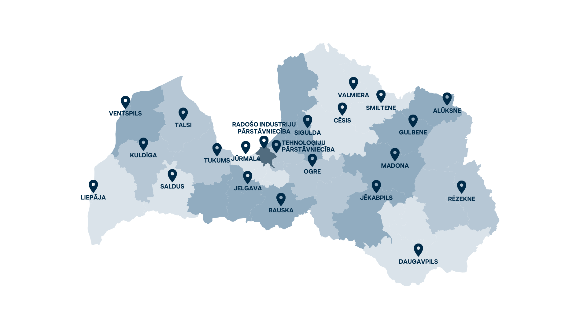 LIAA pārstāvniecību Latvijā karte