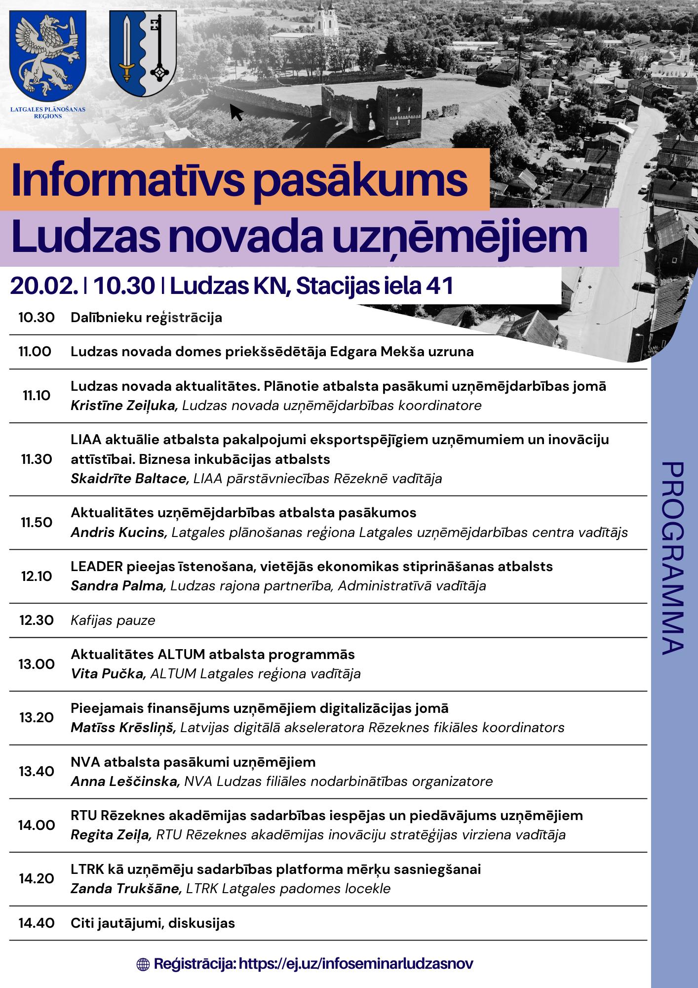 Programma informatīvajam pasākumam par atbalsta iespējām Ludzā 2026